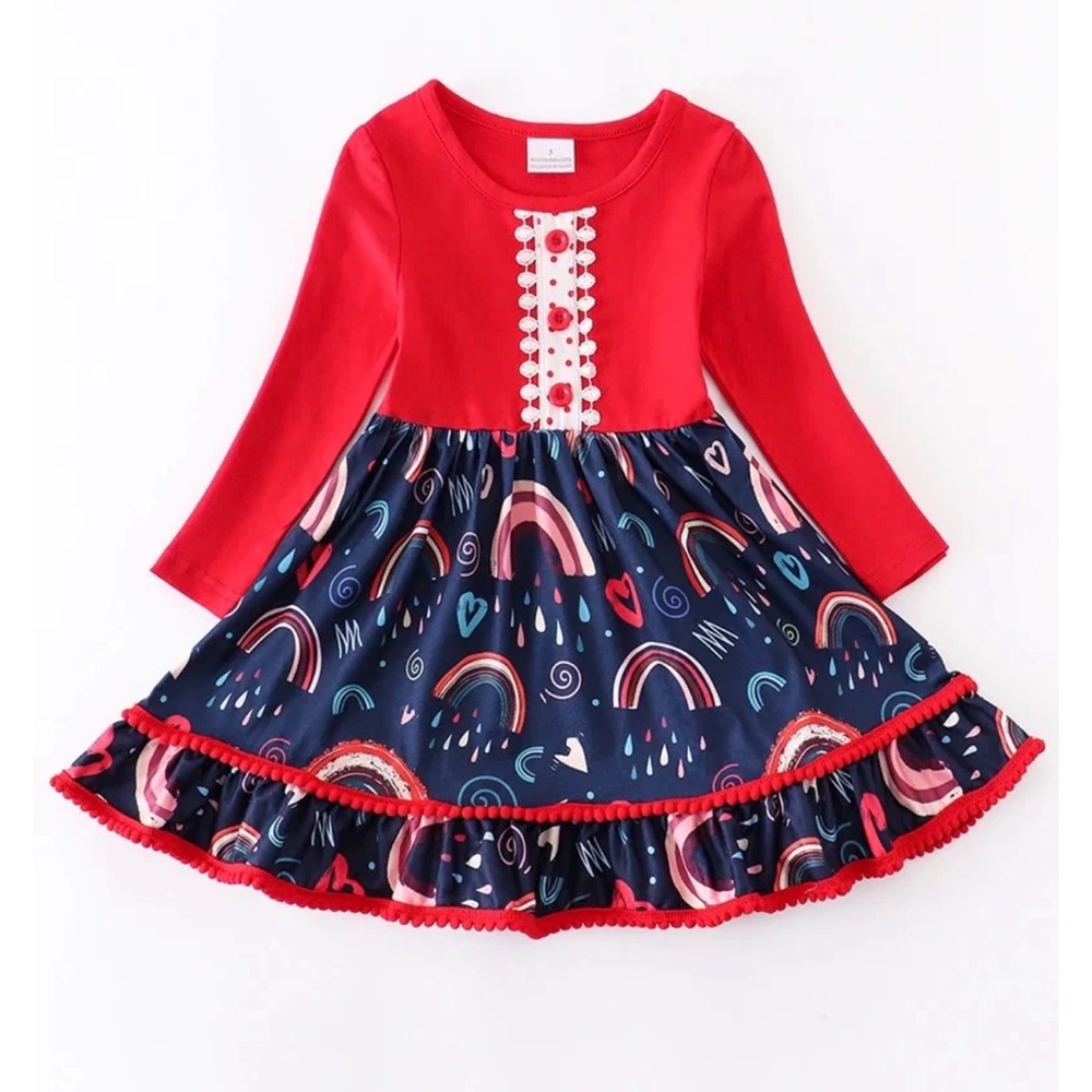 🌈 Marie Nicole Rainbow Heart Boutique Dress Tagged M Fits 3T‎ 🌈
